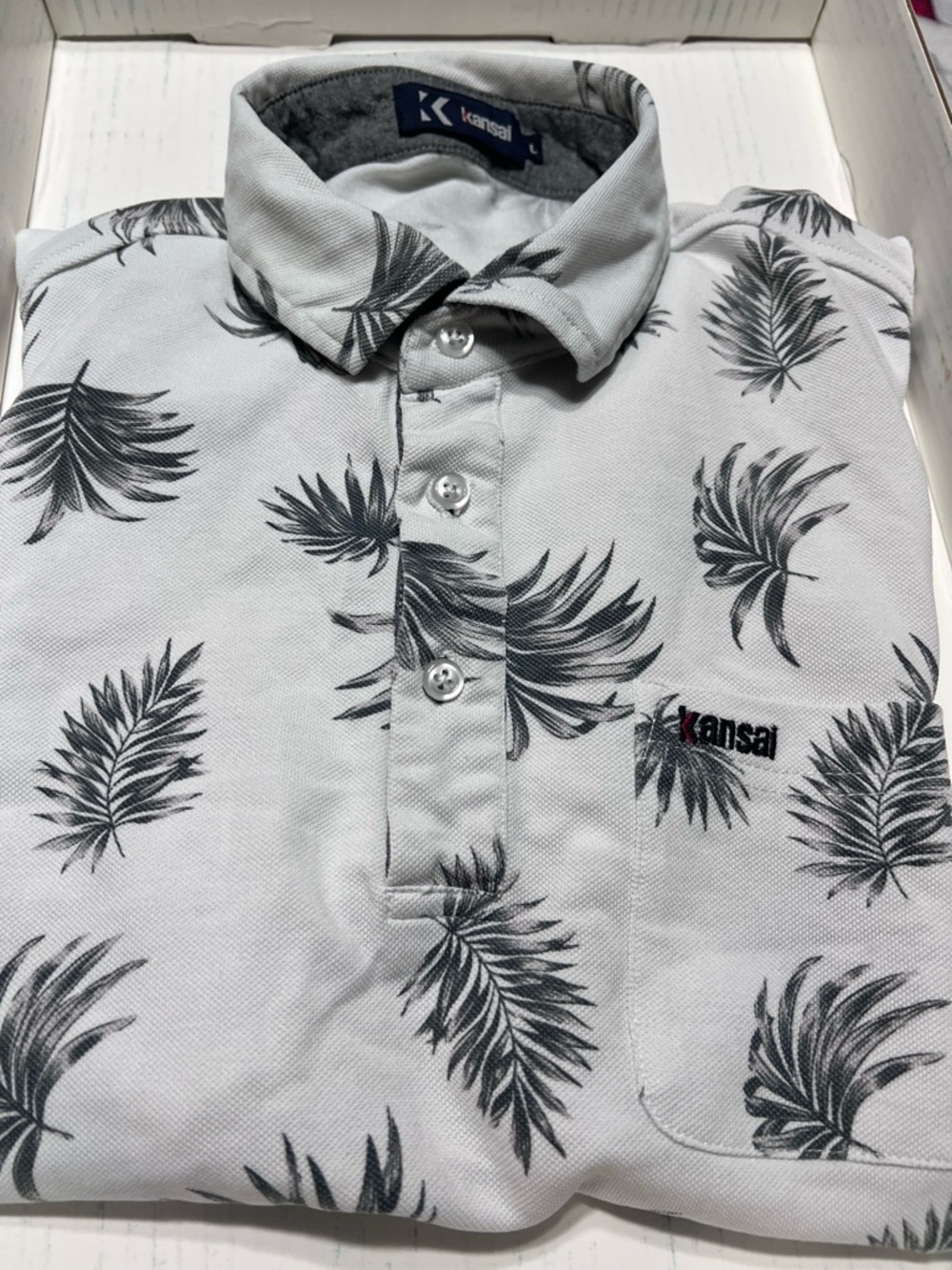 White Palm-Print Polo for Kids